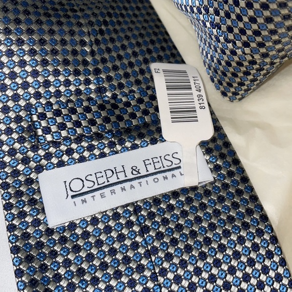 Joseph & Feiss International Tie 100% Silk Blue & Silver - Picture 4 of 6